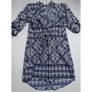 Tacera Women's‎ Dress Large Blue White Print 3/4 Sleeve Casual